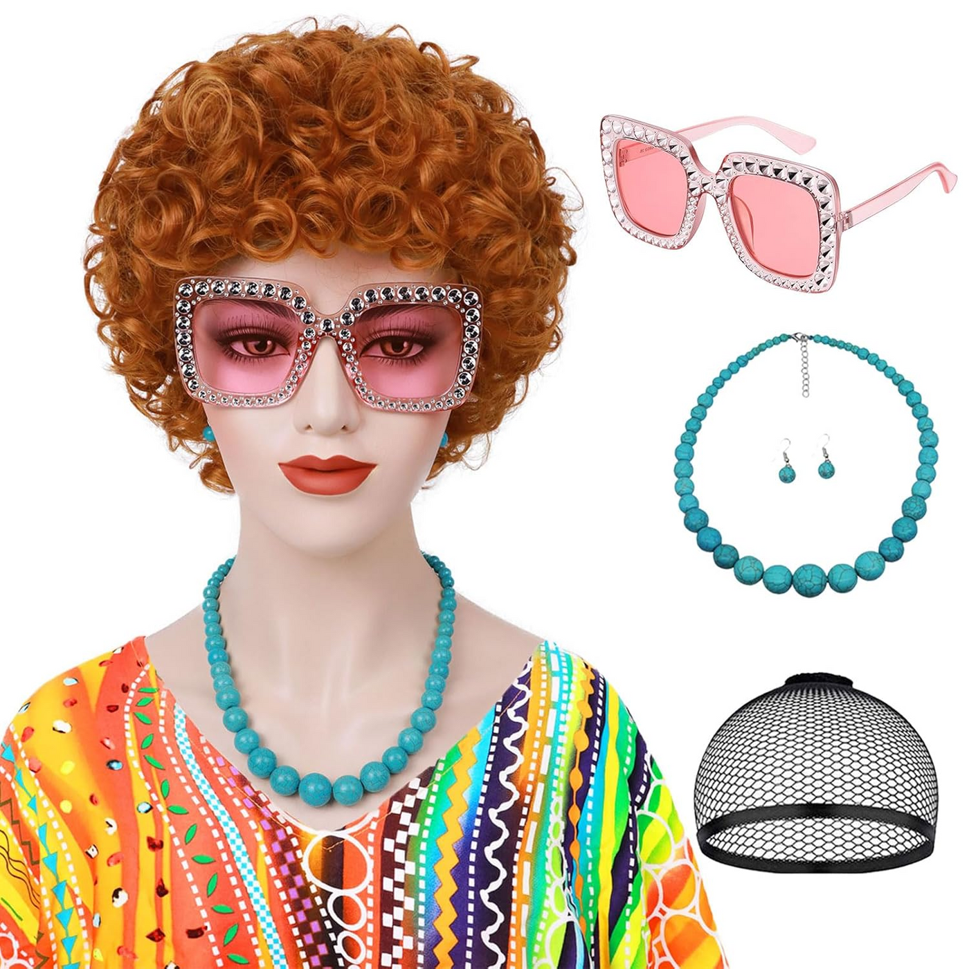 Red Orange Curly Costume Wig