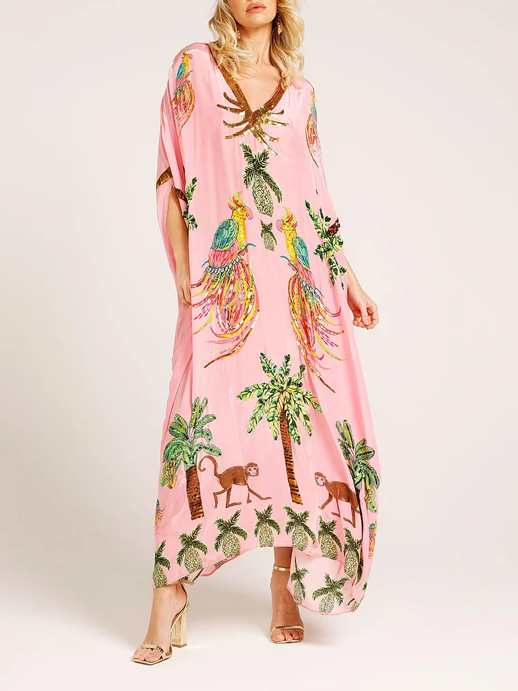 Tropical Paradise Embroidered Kaftan