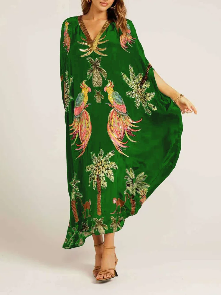 Tropical Paradise Embroidered Kaftan