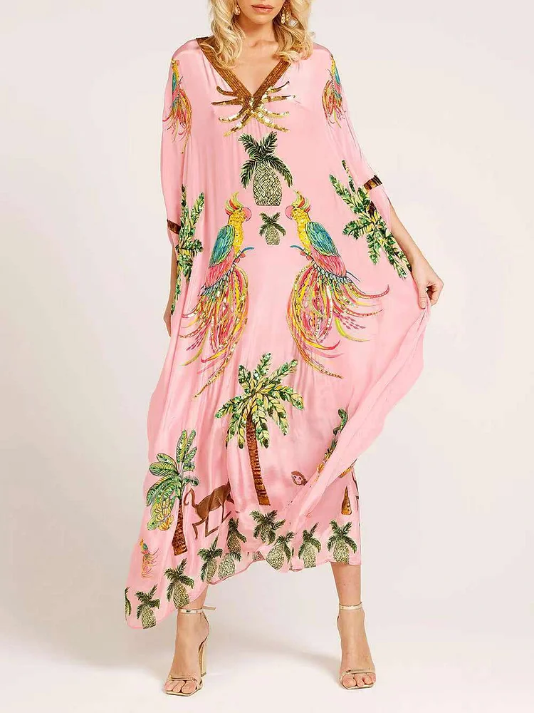 Tropical Paradise Embroidered Kaftan