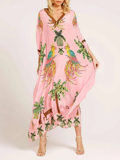 Tropical Paradise Embroidered Kaftan